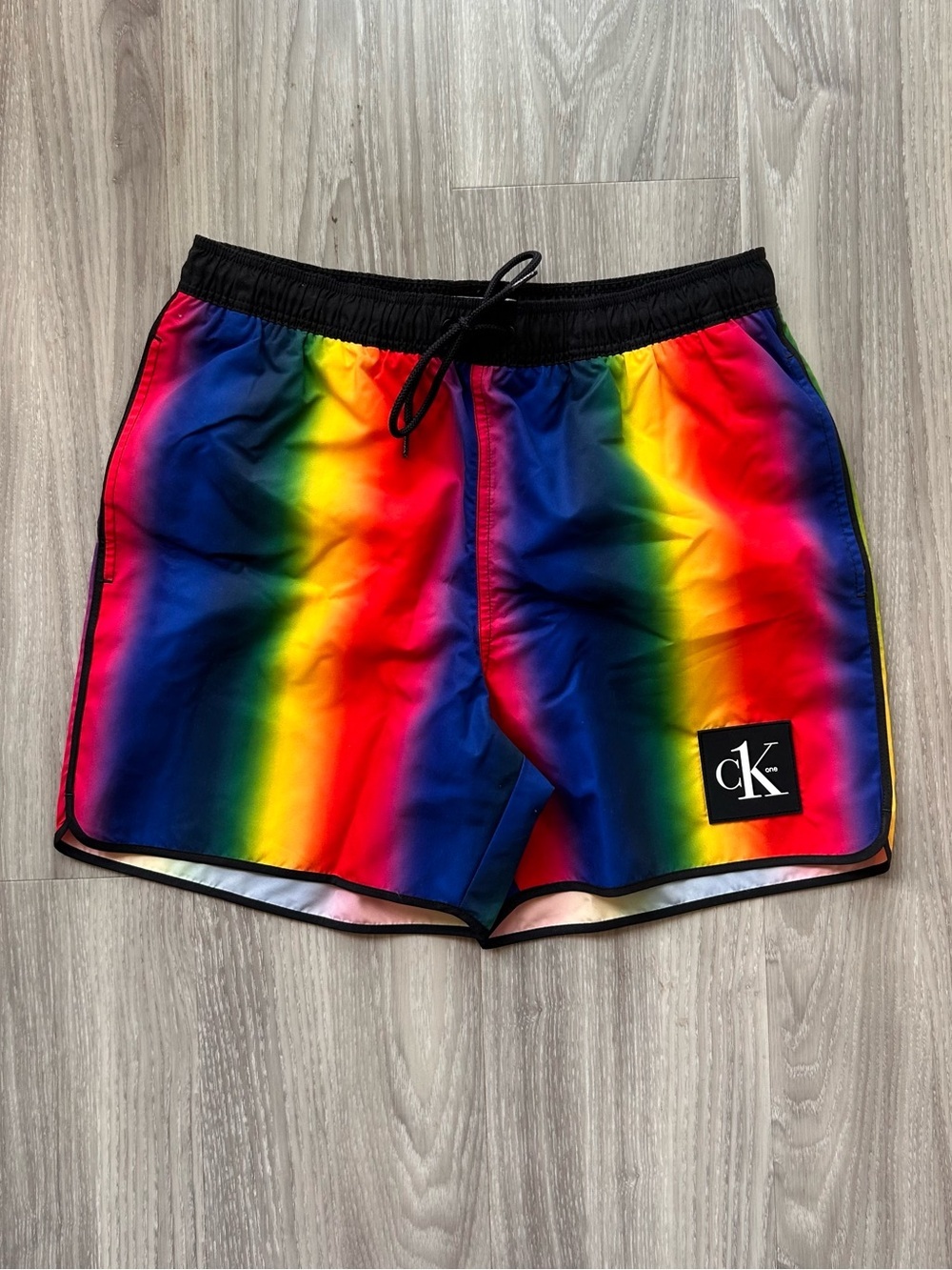 Calvin Klein | Festival Swim Shorts in Silver Cloud Aluminum Rainbow (Small) - Picture 1 of 9